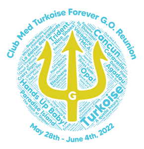 Unisex T-shirt -  Front and back print- Reunion 2022 Forever GO - White with Turkoise & Gold Trident ( A portion of the sale will go towards the Forever GO Charity)