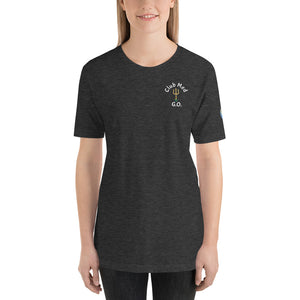 Short-Sleeve Unisex T-Shirt - Club Med G.O. New Forever GO Patch printed on Left Sleeve ( Dark Color Shirts)