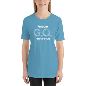 Unisex T-shirt - Front and back print- Reunion 2022 Forever GO - White with  Gold Trident ( A portion of the sale will go towards the Forever GO Charity)