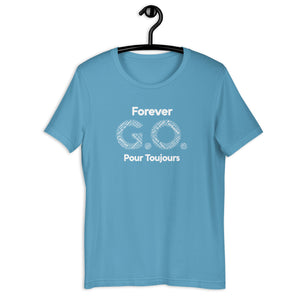 Unisex T-shirt - Front and back print- Reunion 2022 Forever GO - White with  Gold Trident ( A portion of the sale will go towards the Forever GO Charity)