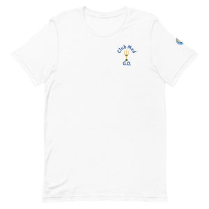 Short-Sleeve Unisex T-Shirt  Club Med G.O. New Forever GO Patch printed on Left Sleeve ( Light & Pastel Color Shirts)