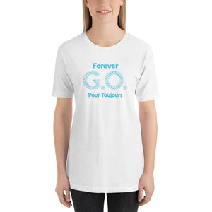 Unisex T-shirt -  Front and back print- Reunion 2022 Forever GO - White with Turkoise & Gold Trident ( A portion of the sale will go towards the Forever GO Charity)