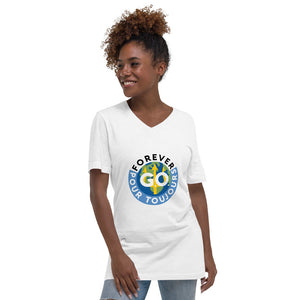 Unisex Short Sleeve V-Neck T-Shirt - Forever GO Print Logo Patch ( New)