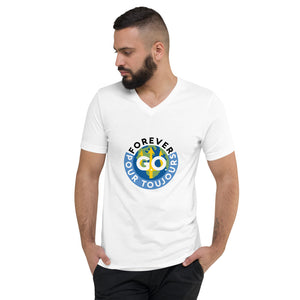 Unisex Short Sleeve V-Neck T-Shirt - Forever GO Print Logo Patch ( New)