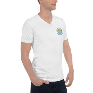 Unisex Short Sleeve V-Neck T-Shirt - What happens in Club Med Stays in Club Med Forever GO Original Logo